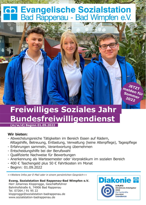 Freiwilliges Soziales Jahr / Bundesfreiwilligendienst